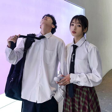 送料無料 M-5XL ワイシャツ スクールシャツ 中学生 高校生 ユニフォーム メンズ レディース ユニセックス 男女兼用 長袖 シャツ 吸湿 速乾 シャツブラウス 制服 春夏 春秋 ポケット付き JK コスプレ