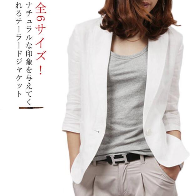 Rakuten - テーラードジャケット レディース 七分袖 春ジャケット サマージャケット 薄手 ナチュラル 麻ジャケット リネン ジャケット 春 夏 アウター 着瘦せ 大きいサイズ 体型カバー オフィス OL 羽織 冷房 送料無料