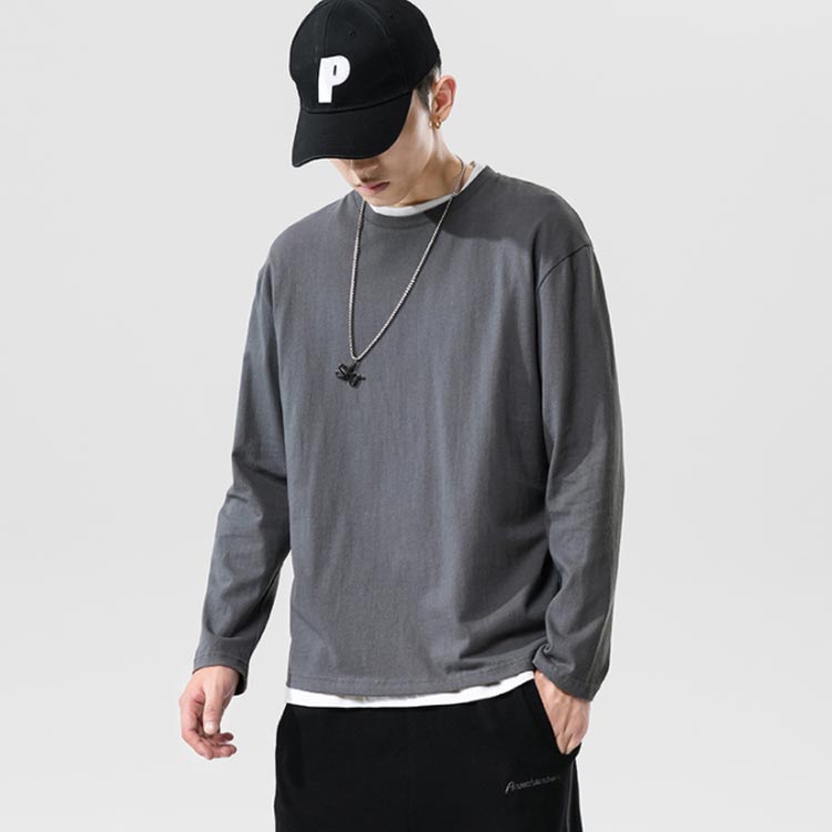 長袖tシャツ メンズ ロングtシャツ クルーネック 無地 シンプル コットン100% 部屋...