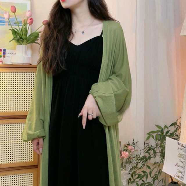 薄手 ロングカーディガン 羽織り ゆったり UVカット ボリューム袖 春秋 ニット アウター 長袖 上品 透け感 エレガント 大人可愛い レディース 無地 シンプル 女性 体型カバー 旅行 リゾート 紫外線カット 大きいサイズ ギフト 送料無料 unfinish-store-10005356 UNFINISH STORE サンプル画像3