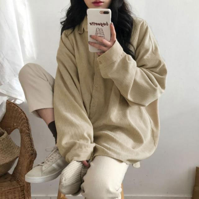 コーデュロイ ゆったり シャツ 長袖 トップス レディース ビッグシルエット 着痩せ 体型カバー カジュアル 春 秋 冬 お出かけ 無地 シンプル 韓国ファッション トレンド 定番 ジャケットシャツ オーバーサイズ ゆったり 大きめサイズ 重ね着 通勤 通学 送料無料 unfinish-store-10005551 UNFINISH STORE サンプル画像2