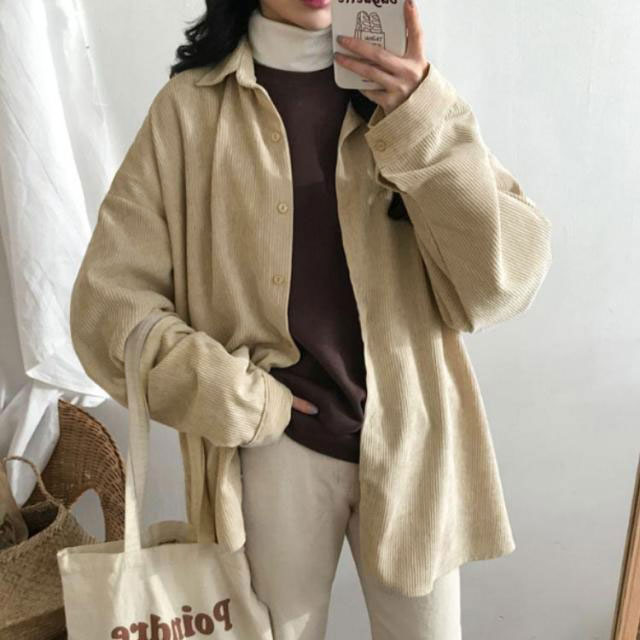 コーデュロイ ゆったり シャツ 長袖 トップス レディース ビッグシルエット 着痩せ 体型カバー カジュアル 春 秋 冬 お出かけ 無地 シンプル 韓国ファッション トレンド 定番 ジャケットシャツ オーバーサイズ ゆったり 大きめサイズ 重ね着 通勤 通学 送料無料 unfinish-store-10005551 UNFINISH STORE サンプル画像3