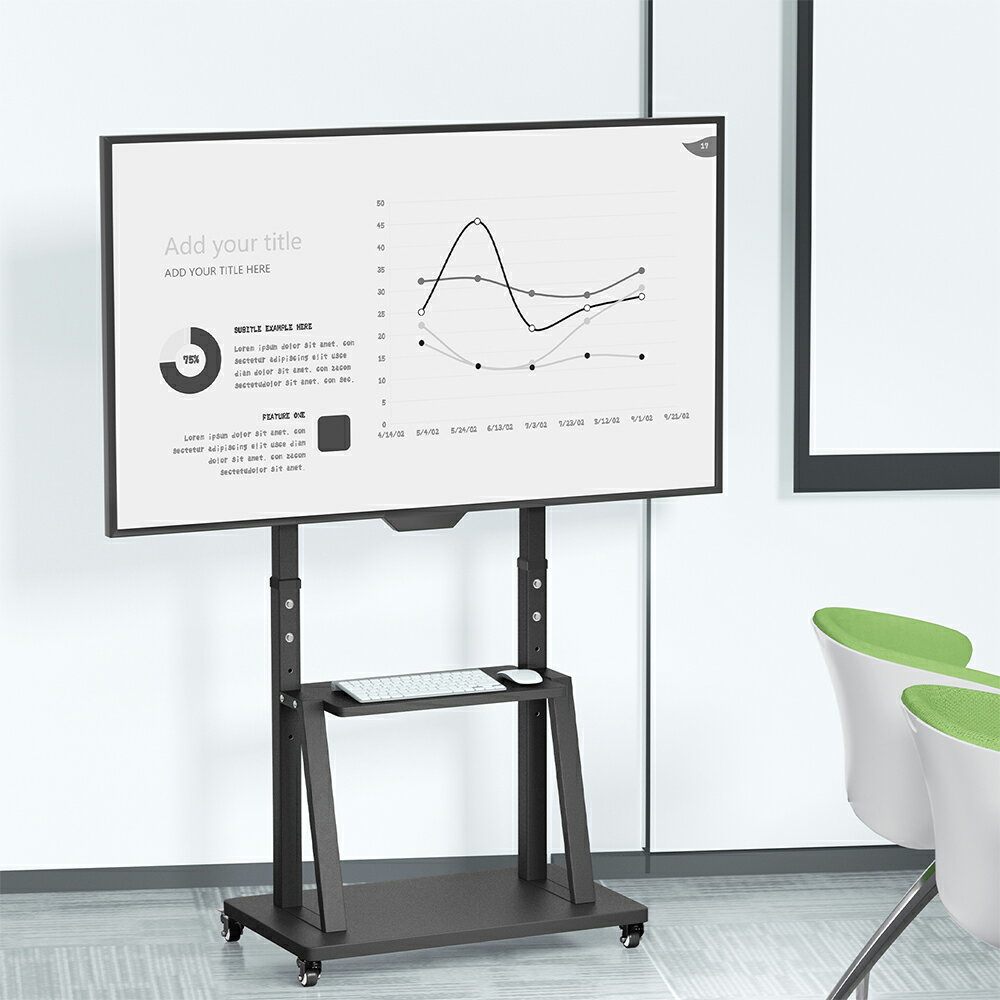 楽天Unho Spaceテレビスタンド キャスター付き 32～100インチ対応 TVスタンド 移動式 壁寄せテレビスタンド 自立式 モニタースタンド 高さ調節可能 棚板付き ディスプレイスタンド 2段棚 省スペース 収納棚 テレビ台 液晶テレビスタンド ブラック