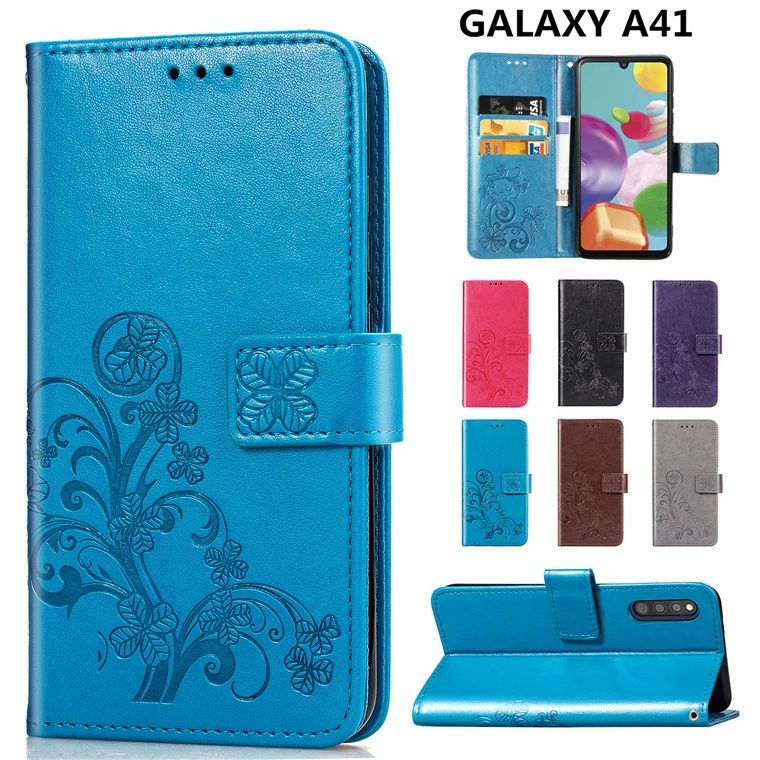 Galaxy A41 ケース SC-41A SCV48 手帳型 四葉クローバー 幸運 かわいい ストラップ付き Galaxy A41 カバー おしゃれ 花柄 ラッキー レザ