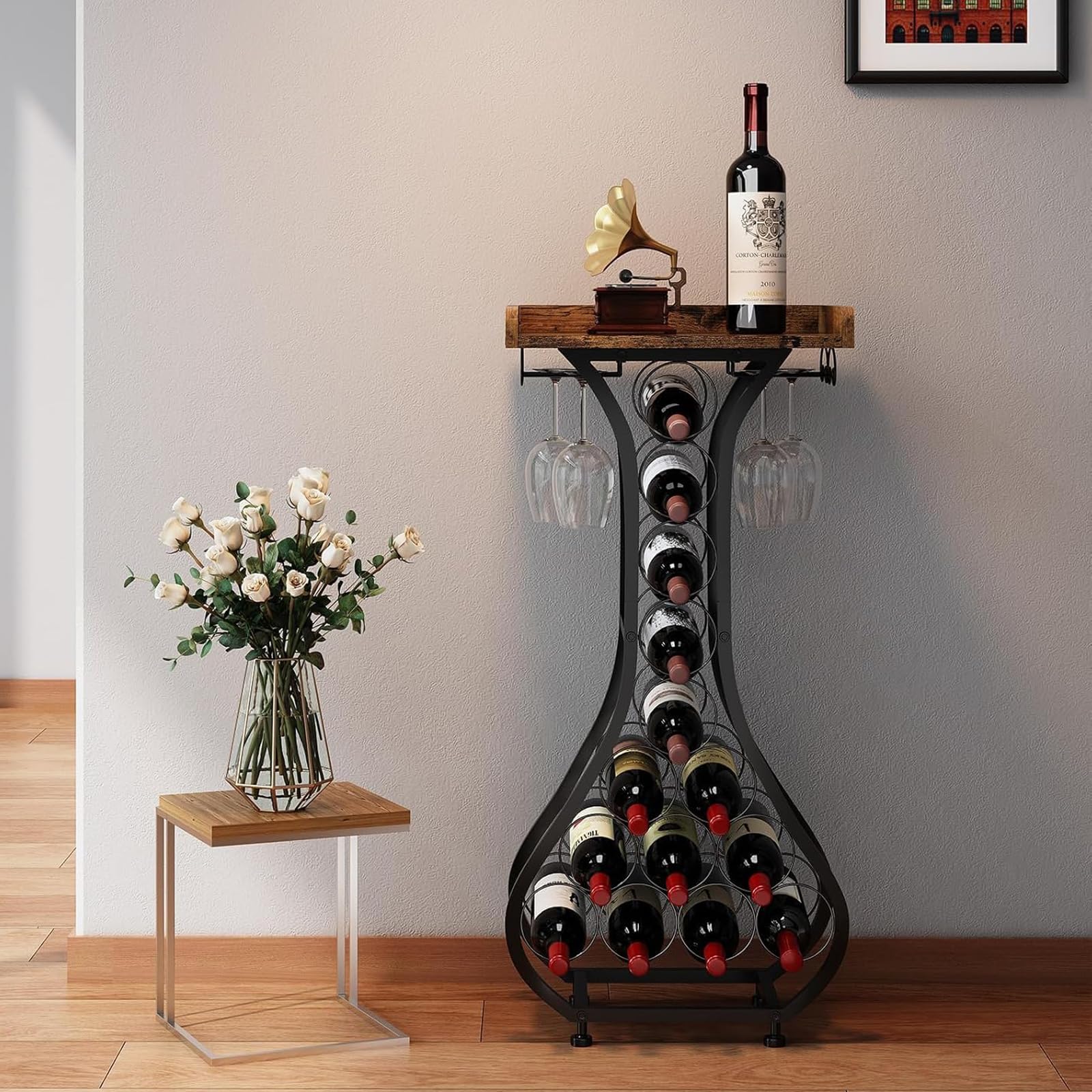 ワインバーキャビネット 木製 酒棚 ディスプレイ ワインラック ワインホルダー お酒収納ラック 収納 ウ..