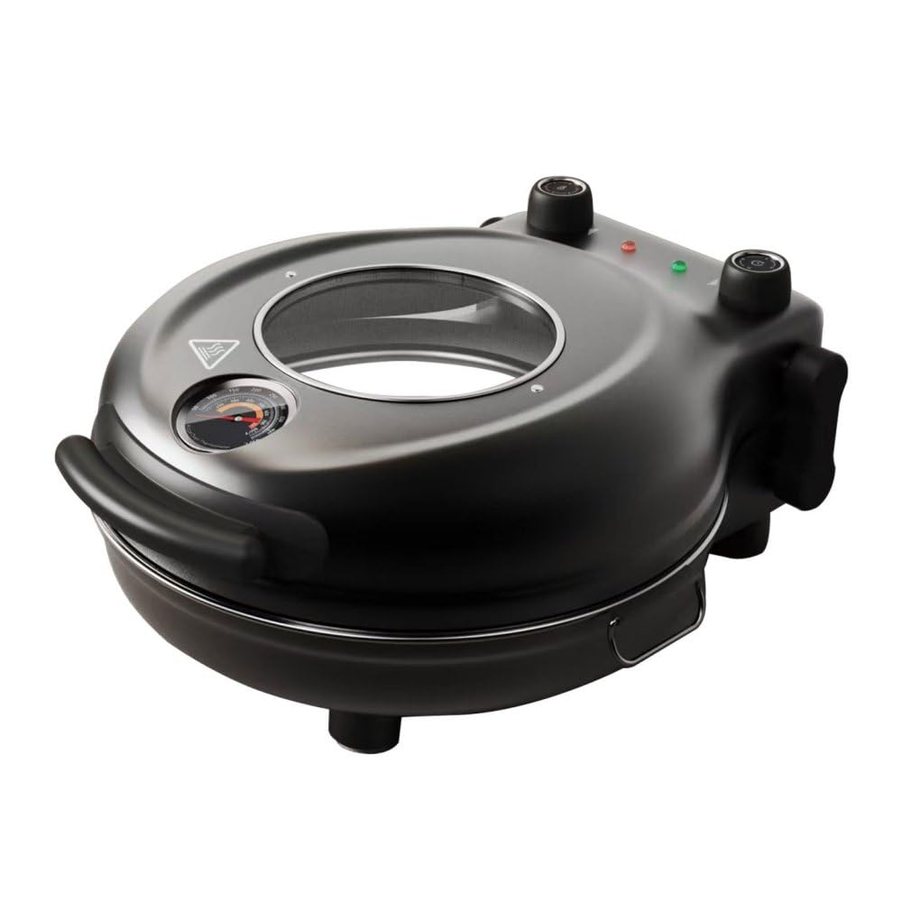 電気ピザオーブン テーブルトップピザクッ 家庭用 室内 420°C高温 ピザ窯 商用級純石板 のぞき窓温度計付き コンパクト設計