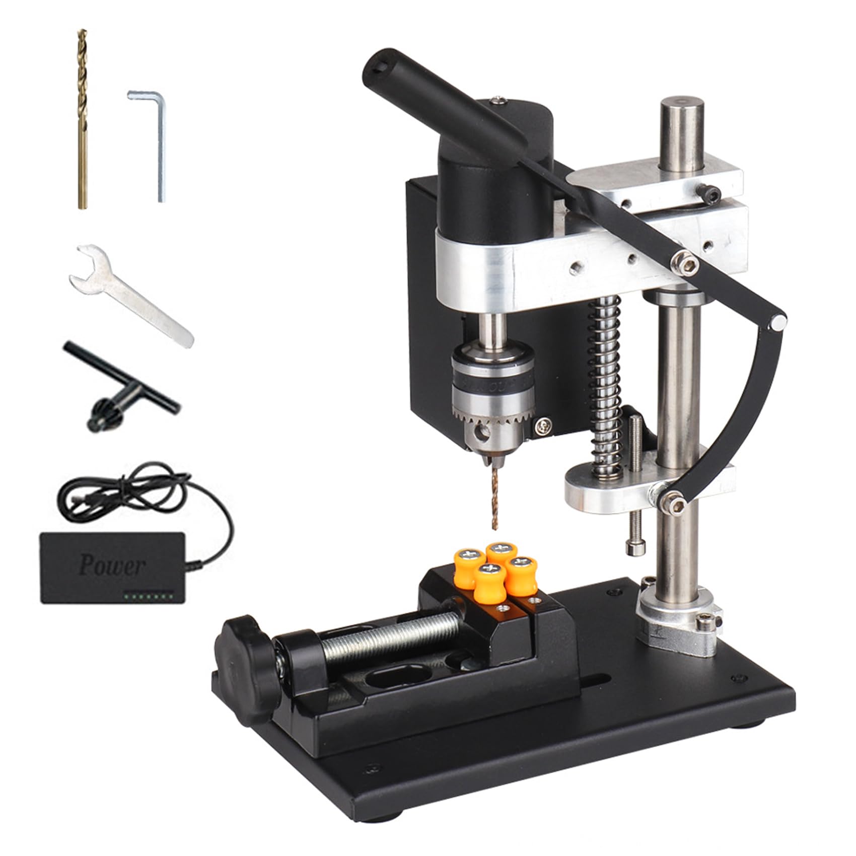 卓上ボール盤 ミニボール盤 小型 フライス盤 クランプ範囲 0.3-4mm/0.6-6mm 多機能 電気台ドリル 高さ調整 7速速度調整 精密穴あけ DIY 家庭用 工業用 ドリルスタンド 精密ベンチドリル 修復ツール 付属品付き