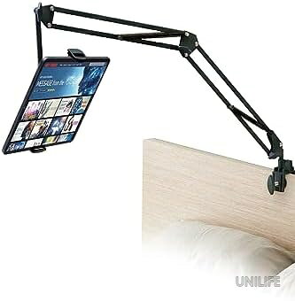 【送料無料】タブレットスタンド アーム式 ベッドサイド 固定 クランプ式 360度回転 2WAY 縦横対応 iPad iPhone スマホ対応 4.6~12.9インチ 在宅 リモートワーク 便利グッズ ブラック uni-life-10038808 UNILIFE パッケージ画像