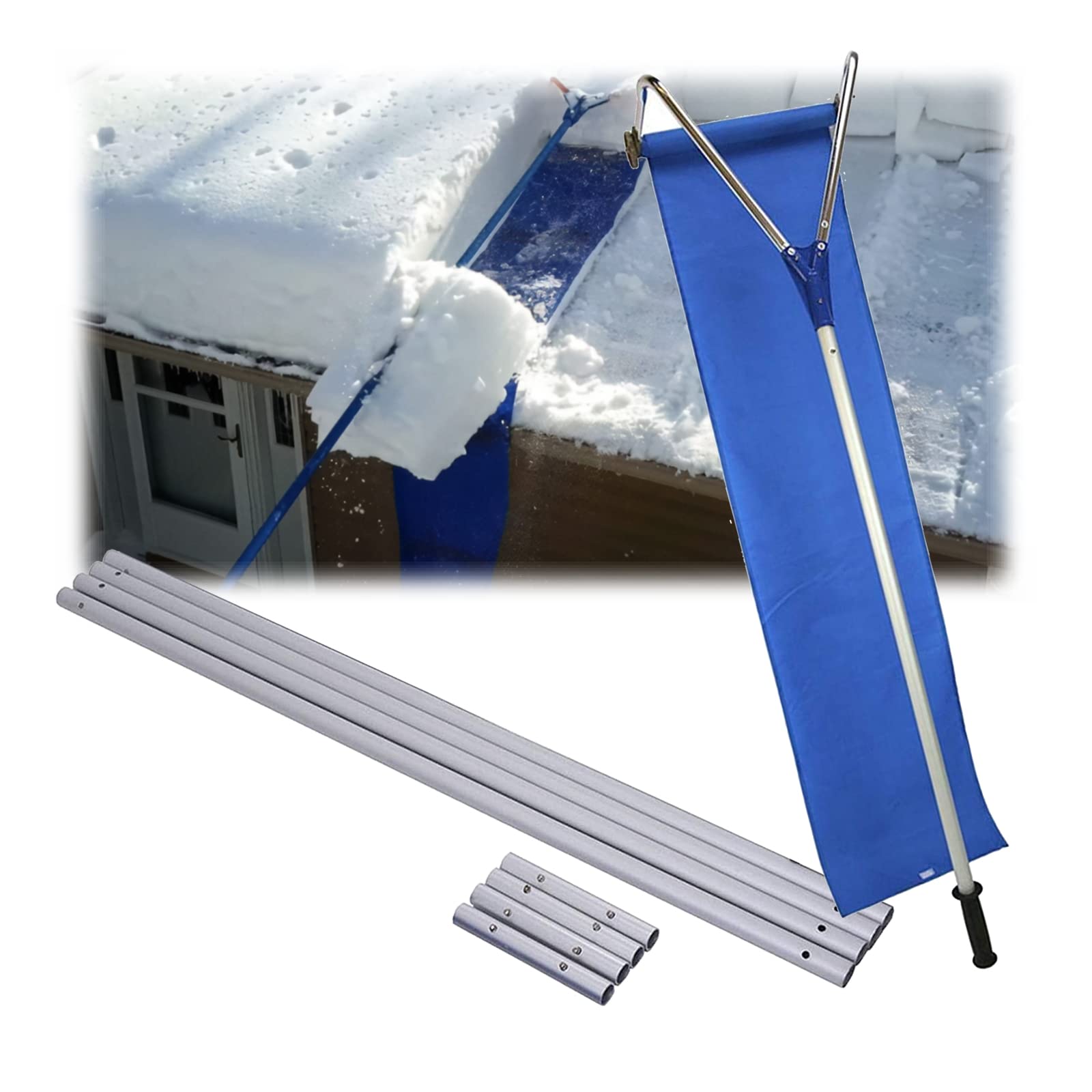 スノーダンプ 雪下ろし 除雪道具 180cm - 650cm スノーレーキ 屋根 伸縮式楽々雪滑 5本のアルミロッドを調整可能 軽量 アルミ製 ロング雪落とし 除雪ツール 簡単ツール ホイール付き事故防止