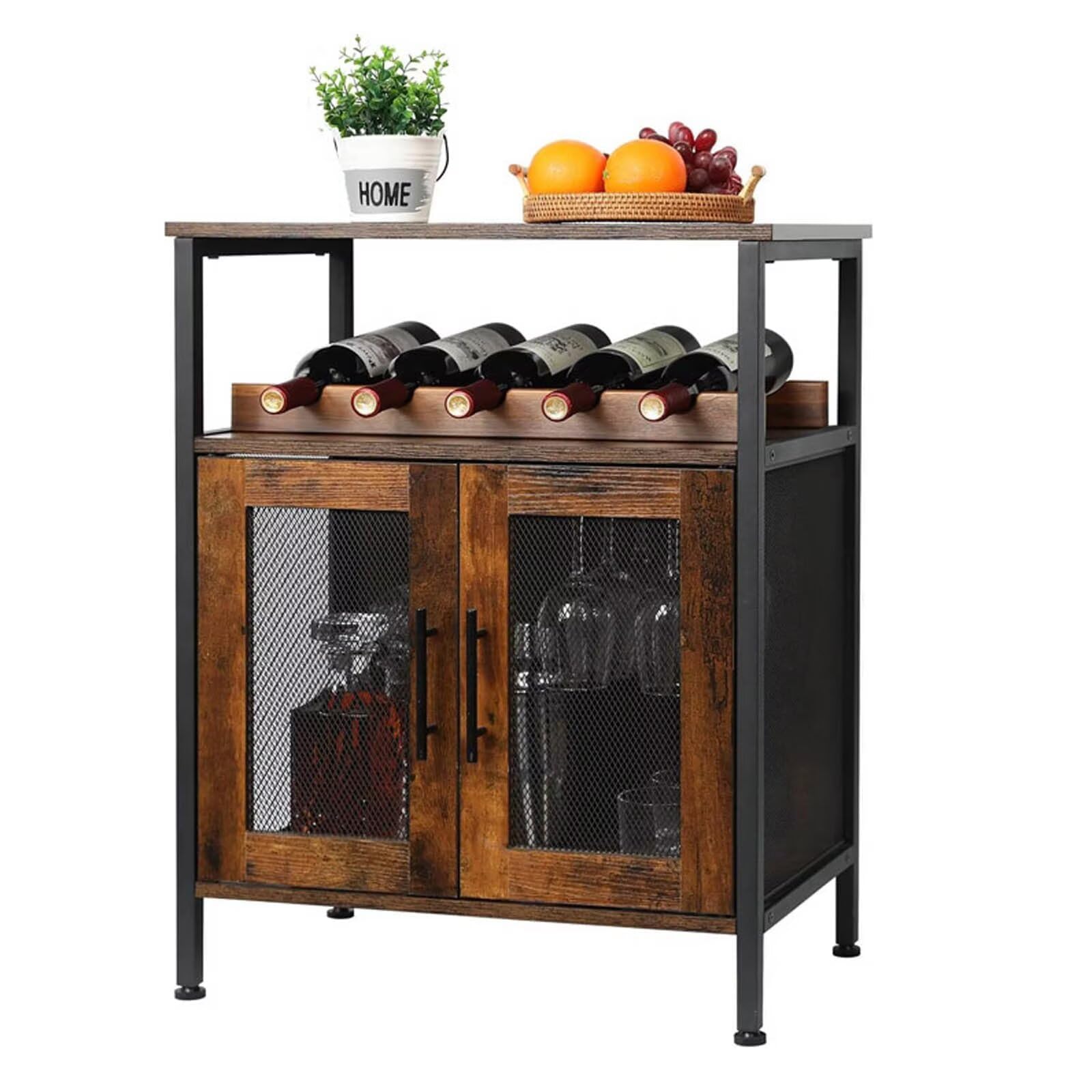 ワインバーキャビネット ワインラック 酒棚 お酒収納ラック ウイスキー棚 ガラスホルダー付き キッチン..