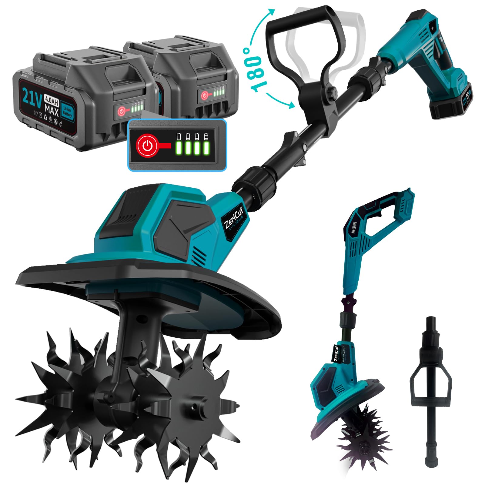 耕運機 家庭用 充電式 900W+360RPM强力モータMー付3面冷却【耕宽255CM 耕深220M】、18Vマキタバッテリ..