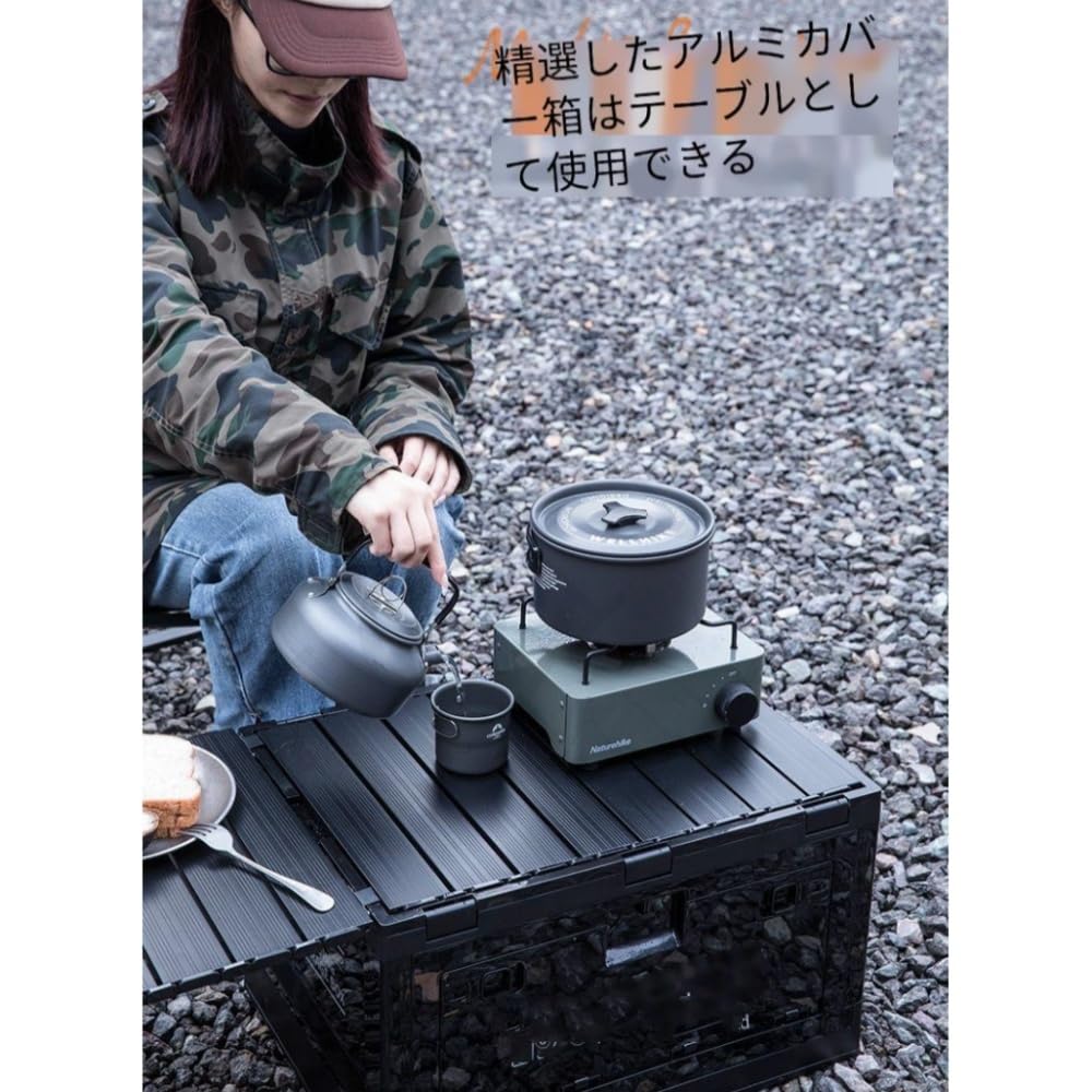 UNILIFEのアウトドア折りたたみ収納ボックス サイドオープン 大型 アルミ蓋 車のトランクに最適 家庭用 キャンプ用 車内収納 多機能 頑丈 テーブル付き 組み立て簡単 家庭やオフィスで使用可能 蓋付き｜アングル3