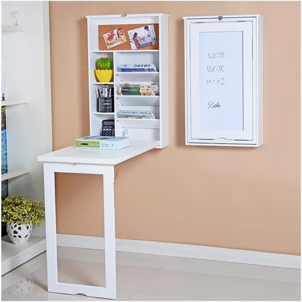 壁掛け式折り畳みデスク 多機能学習机＆ダイニングテーブル 省スペース 簡単取り付け(ホワイト,48*15*8..