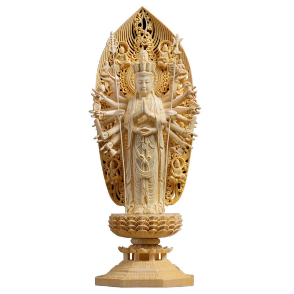 樂天商城 - 千手観音 仏像 観音像 木彫 檜 細工木彫 風水 開運 工芸品置物 家庭応接間置飾 (千手観音,43*14.5*14.5cm)