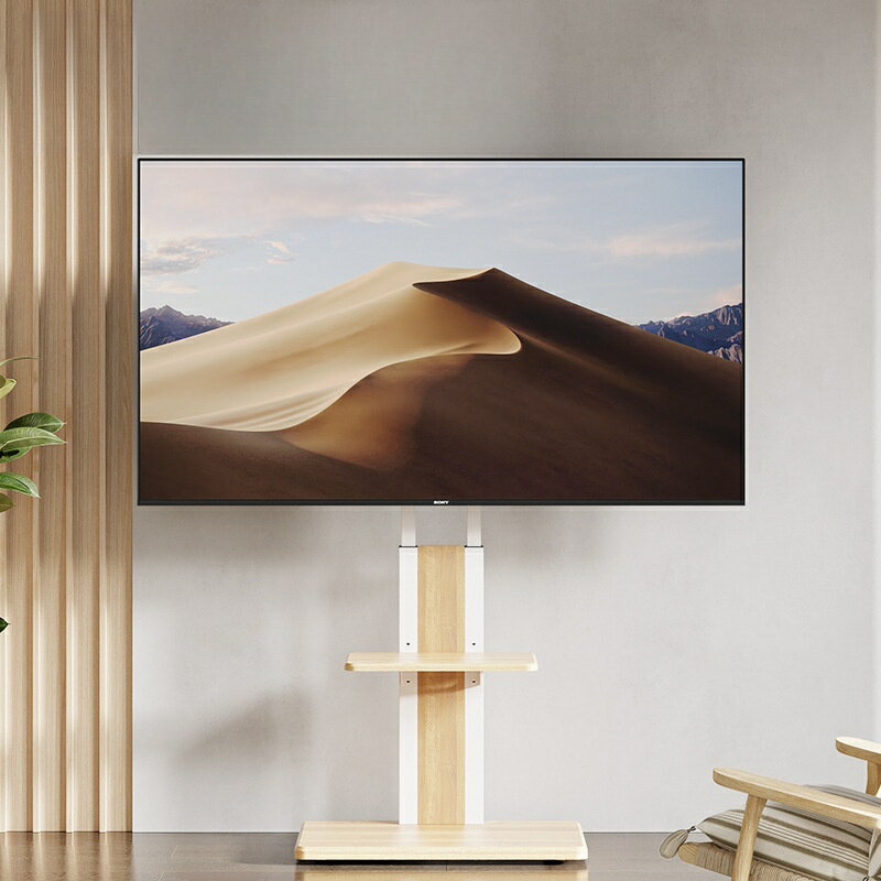 樂天商城 - テレビスタンド キャスター付き 壁寄せ ロータイプ 耐震 テレビ台 WALL 単品 棚板 セット テレビ 対応 首振り 角度 調整 壁掛け風 おしゃれ シンプル 木目 回転 移動式 TV台 ウォール ダブルチューブ(Natural)