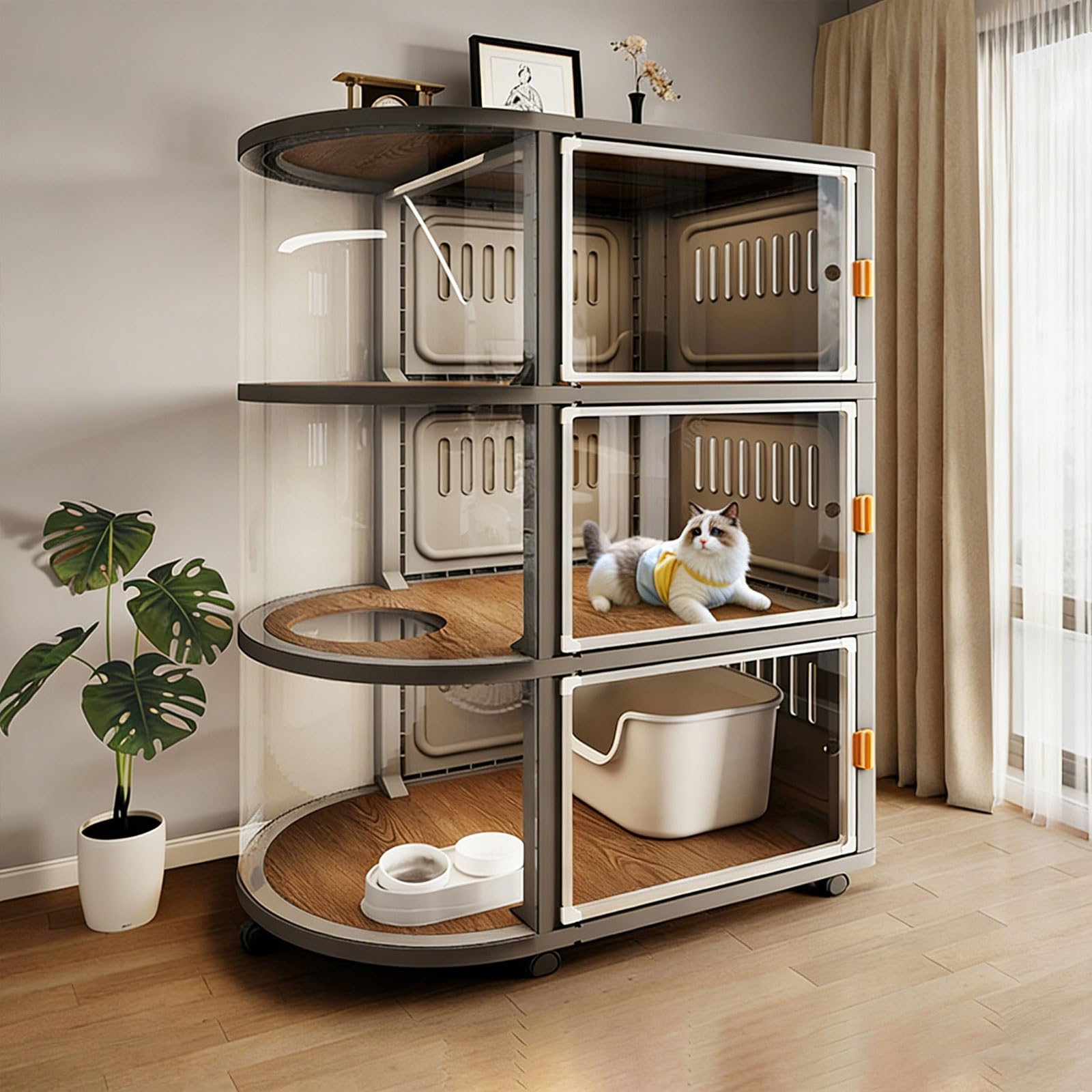 猫用エンクロージャ 猫 ケージ 2段 PP樹脂 二重/三重構造 高さ45cmアップ ヤマネ ケージ 猫 ケージ 猫..