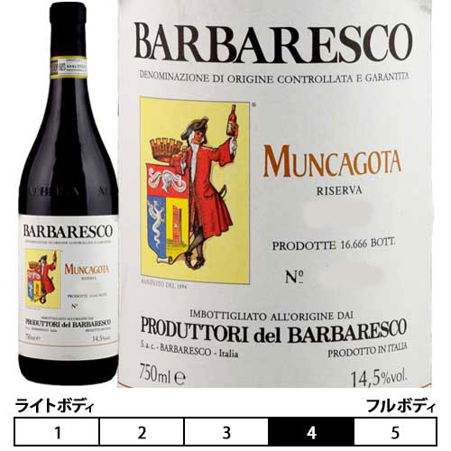 バルバレスコ・リゼルヴァ・ムンカゴッタ/ムンカゴタプロドゥットーリ・デル・バルバレスコ 赤 750ml　Barbaresco Riserva Muncagota D.O.C.G.イタリア ピエモンテ 赤ワイン ムンカゴタ