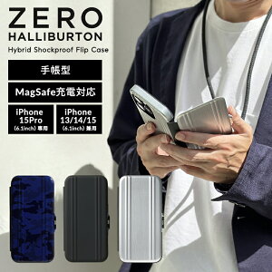 ZERO HALLIBURTON Hybrid Shockproof Flip Case 手帳型 ケース iPhone15Pro iPhone15 iPhone14 iPhone13 カード収納 ストラップホルダー ストラップホール