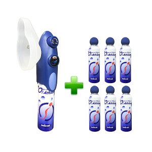 ユニコム UNICOM 携帯酸素発生器 オーツーアスリート O2 Athlete スタートキット + 交換用ボンベ缶 6本付きセット | 登山用 防災用 軽量 携帯に便利 コンパクト