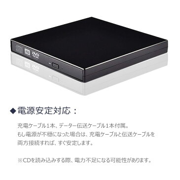 USB2.0外付けポータブルCD-RW DVD-ROMドライブ USB2.0対応 ポータブルドライブ CD-RW/DVD-R外付けプレイヤー CD-RWレコーダー 2つのUSBケーブル付き 超薄型