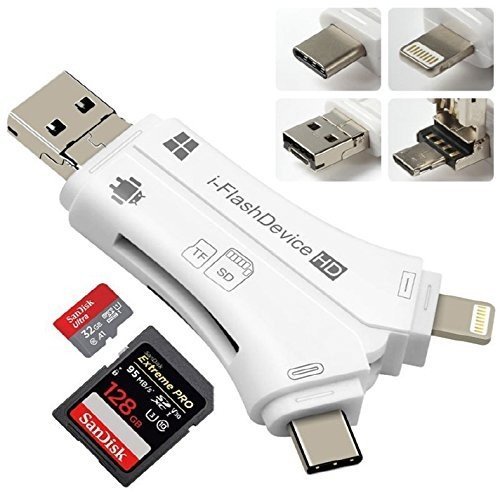 【全品20％OFF】4in1 SD カードリーダー iPhone & Lightning/USB TYPE-C/USB 2.0 & USB-A/Micro-USB 内蔵 メモリー …