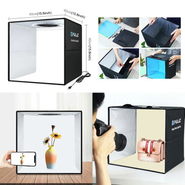 40cm 撮影ボックス 折り畳み 調光 LEDライト USB電源 大型 撮影ブース 撮影キット 撮影セット 明るさ調整 スタジオボックス フォトスタジオ ミニスタジオ テント led照明 撮影用 ledライト バックスクリーン付き 背景 セット 簡易撮影 コンパクト【送料無料】