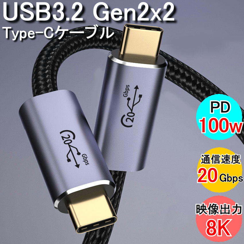 USBケーブル PD充電 USB3.2 Gen2x2 1m 2m 3m 