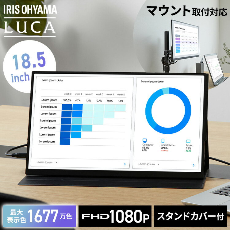 モバイルモニター pcモニター 18.5インチ ゲーミングモニター 安い 高画質 USB-C minihdmi カバー付き 軽量 薄型 VESA対応 ノングレア DP-EF184S-B アイリスオーヤマ *