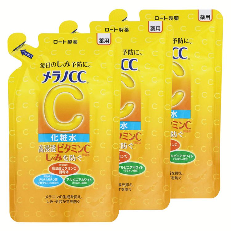 【3個】メラノCC 薬用しみ対策 美白化粧水 詰替え用 170ml ビタミンC 黄色 健康 化粧 ビューティ コスメ ビタミンC誘導体 みずみずしい 保湿ジェル メラニン ロート製薬 【D】