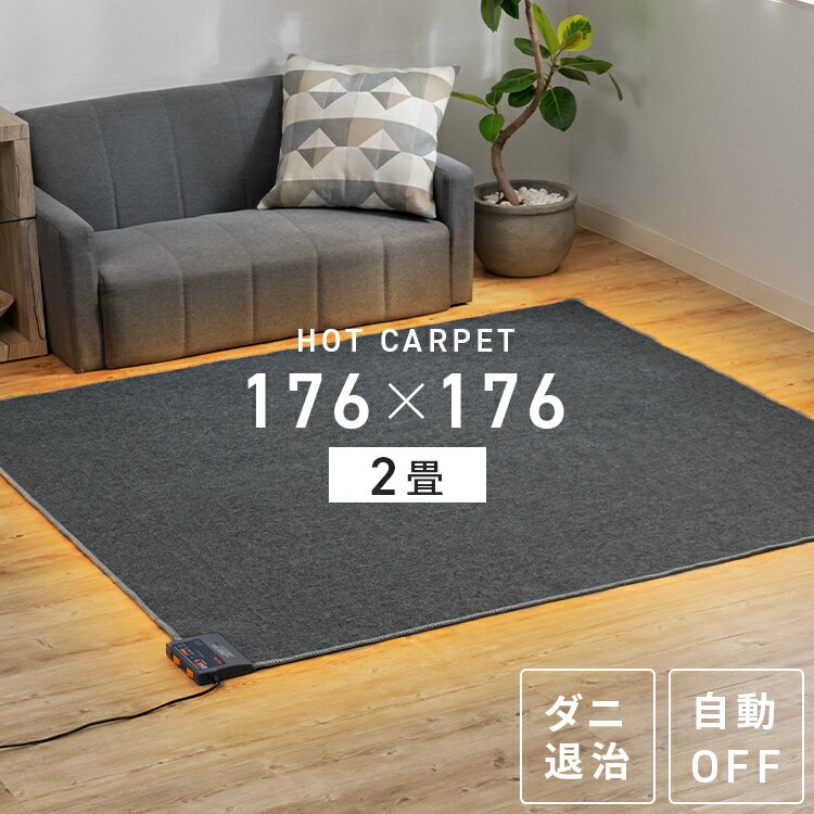 【5％OFFクーポン★11日10;59迄】ホットカーペット ミニ 2畳 電気カーペット ミニサイズ電気カーペット 176×176cm 2畳 2畳用 ホットマット 電気マット 二畳 ホットカーペット本体 床暖房カーペット 暖房 面積切替 節電 グッズ ダニ対策 ダニ退治 正方形 軽量 TEKNOSのサムネイル