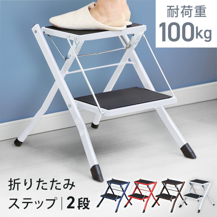 [最大400円OFFクーポン]踏み台 折りたたみ コンパクト 2段 おしゃれ ステップ 台 耐荷重 100kg ステップ台 シンプル 軽量 脚立 トイレ 子供 スチール インテリア 滑り止め チェア キッチン い…