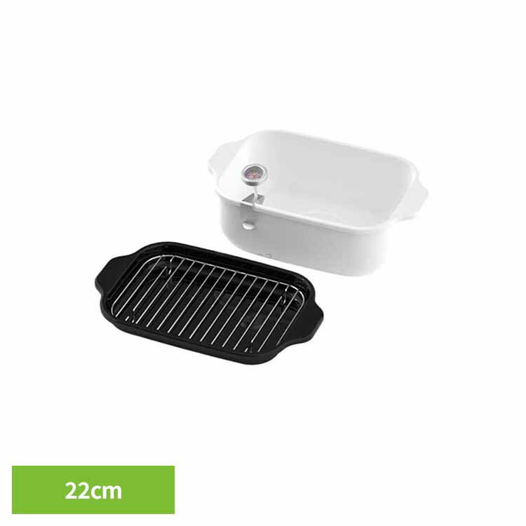 Rakuten - 天ぷら鍋 角型 ワイド ホーロー ih対応 ih ガス 22センチ 揚げ物 鍋 四角 揚げ物鍋 スクエア 網付き スノコ網 バット 温度計付き コンパクト 収納 揚げ物なべ 揚げ鍋 琺瑯 一人暮らし 新生活 22cm 富士ホーロー TP-22K * 【B】