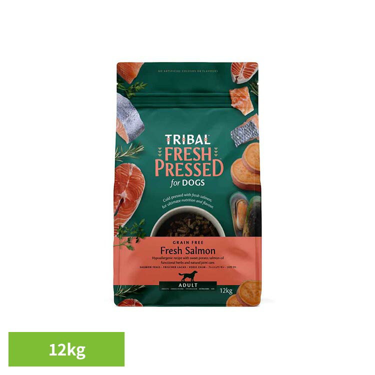 乐天商城 - コールドプレスフレッシュ 12kg サーモン コールドプレス製法 低温調理 ノンオイルコーティング 犬用総合栄養食 フレッシュミート ミートミール不使用 消化に優しい サーモンオイル 緑イ貝 ヒューマングレード トライバル