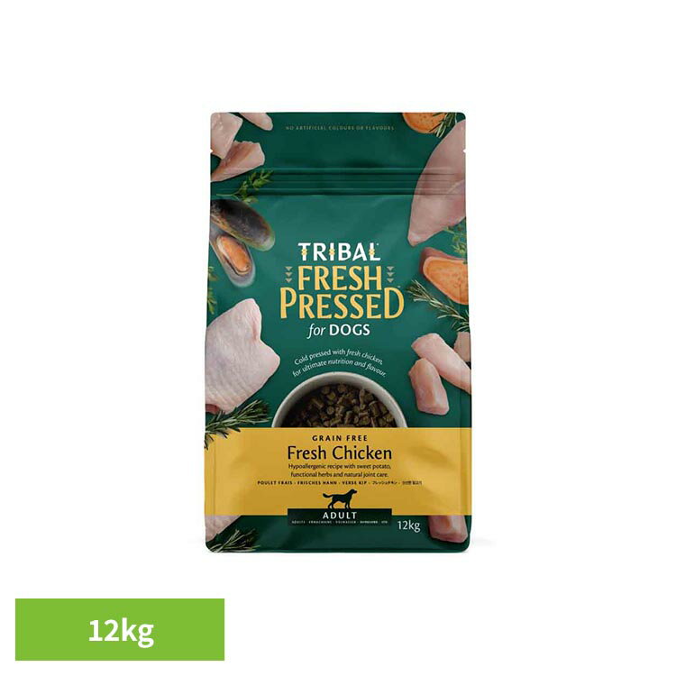 コールドプレスフレッシュ 12kg チキン コールドプレス製法 低温調理 ノンオイルコーティング 犬用総合栄養食 フレッシュミート ミートミール不使用 消化に優しい サーモンオイル 緑イ貝 ヒューマングレード トライバル