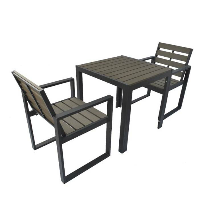 人工木テーブル正方形+チェア2脚セット ダークブラウン 送料無料 ガーデンファニチャー ガーデン ガーデニング エクステリア 旭興進 【TD】 【代引不可】