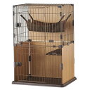 スリムキャットサークル2段タイプ 送料無料 キャットケージ 猫 スリム幅 室内サークル 2段 お手入れ簡単 猫用 木目調 おるすばん ボンビアルコン