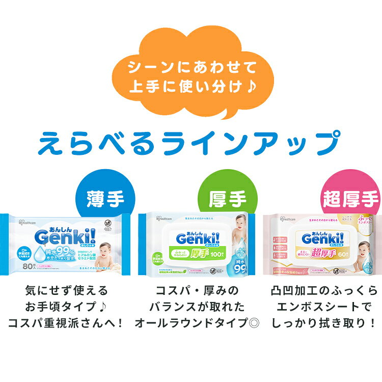 おしりふき 薄手 80枚入 純水99％ 水分たっぷり 無香料 ノンアルコール 保湿成分配...