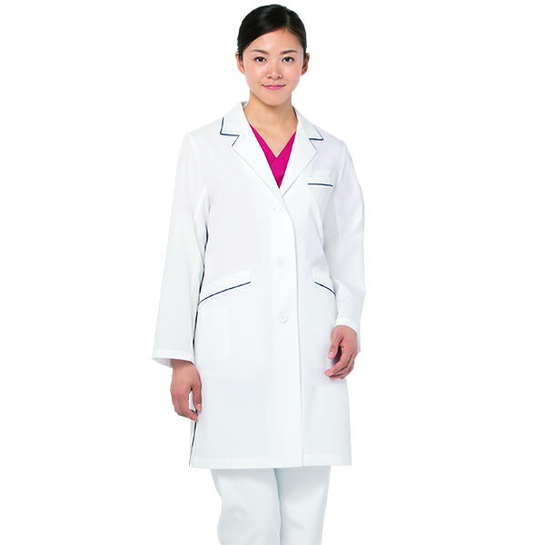 ドクターコート 126-18 レディース ハーフ丈 長袖 制菌 吸汗 ストレッチ 白衣 医師 診察衣 医療 クリニック 病院 KAZEN MEDICAL