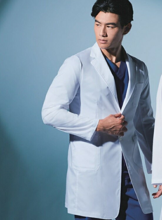 ドクターコート 抗ウイルス SEK REP200 メンズ シングル ハーフ丈 長袖 抗菌防臭 制菌 制電 吸汗 白衣 診察衣 医療 KAZEN MEDICAL