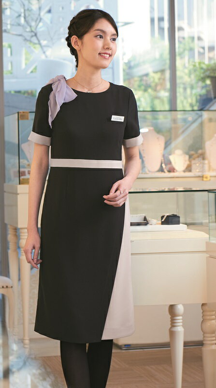 Counter Biz ワンピース 7726 S〜3L レディース ラップ風 半袖 制服 ユニフォーム エステ クリニック ネイルサロン 化粧品販売 スパ ハネクトーン早川