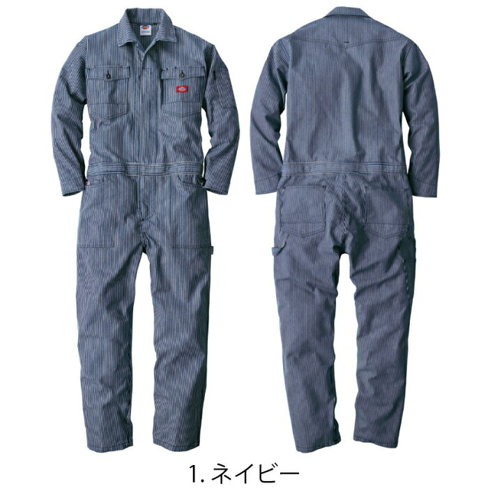 P5倍 Dickies ディッキーズ ツナギ 続服 D-716 コーコス信岡 ヒッコリー ストライプ 春 夏 秋 冬 通年 綿 作業服 メンズ レディス カジュアル 普段着 ストレッチ 長袖 整備 ガレージ 倉庫 土木 工場 建築 製造 大工 建設 鋼鉄 イベント バイク