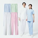 【商品名】 パンツ(ツータック・半ゴム) 【品番】 73-1261 【素材】 制電交織タッサー (ポリエステル85%・綿15%) 【カラー】 73-1261.白 73-1263.ピンク 73-1265.サックス 73-1267.ミント 【サイズ展開】 S M L LL 3L 4L 【その他（注意事項）】 ※ご使用端末の発色の具合によって、実際の商品と色が異なる場合があります。