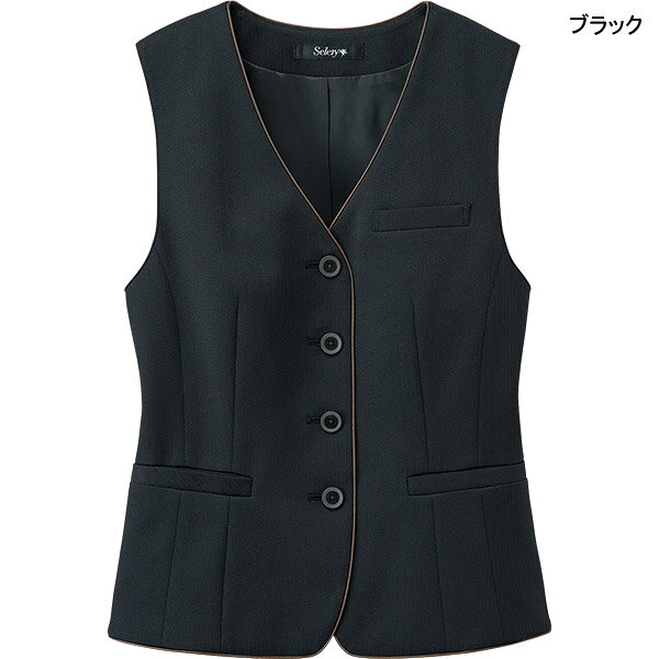 ワーキングユニフォームストアの事務服 ベスト S-04710 04711 フローライトニットストライプ セロリー仕事服｜アングル2