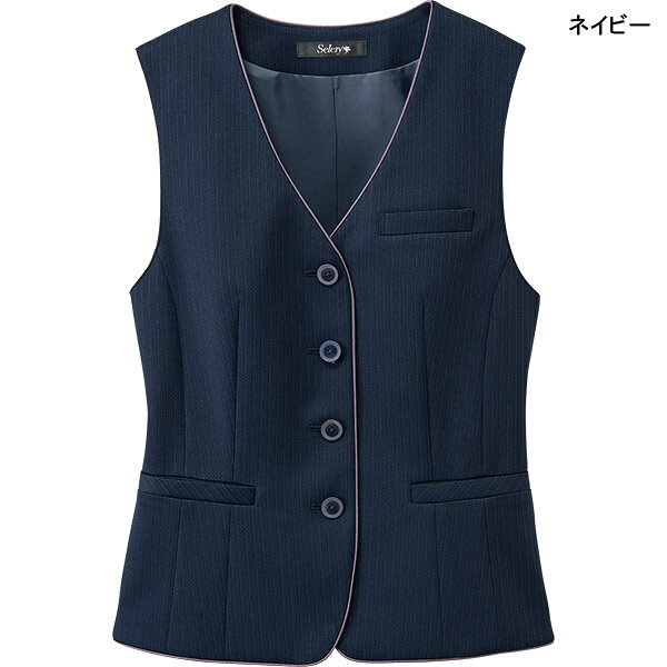ワーキングユニフォームストアの事務服 ベスト S-04710 04711 フローライトニットストライプ セロリー仕事服｜アングル3
