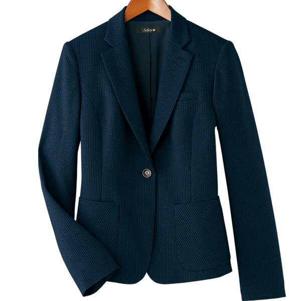 【TioTioプレミアム抗ウイルス】事務服 ジャケット S-25081 エアフォートストライプ セロリー