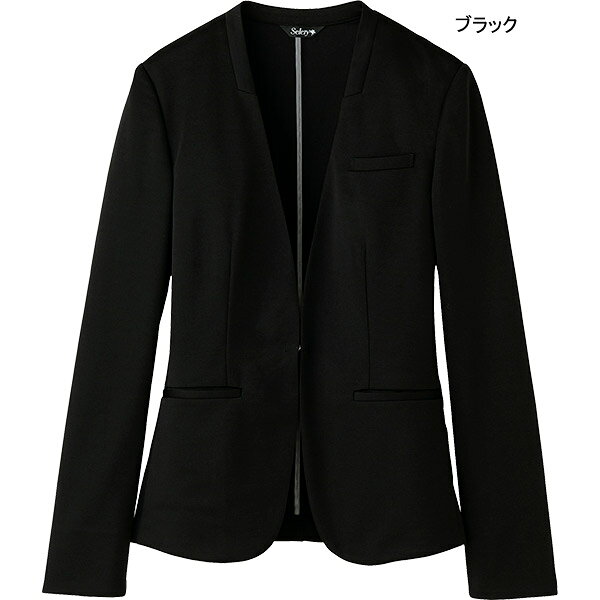 ワーキングユニフォームストアの【ニットTioTioプレミアム】仕事服 ノーカラージャケット S-25100 1 4 セロリー トリクシオンRニット｜アングル2