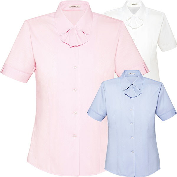 ボンオフィス事務服 半袖 【ニット】リボンブラウス RB4548 トリコットストライプ