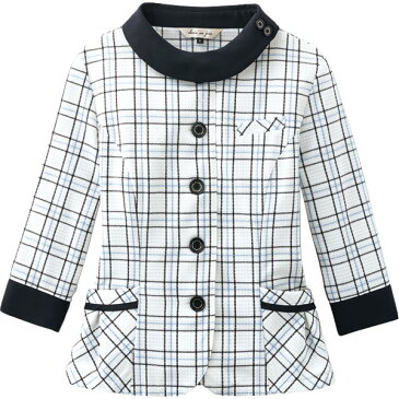 事務服 七分袖サマージャケット 86515 フレッシュマリンチェック アンジョア オーバーブラウス