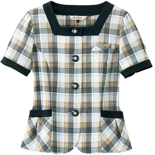 事務服 春夏 オーバーブラウス 26660 ワッフルチェック アンジョア