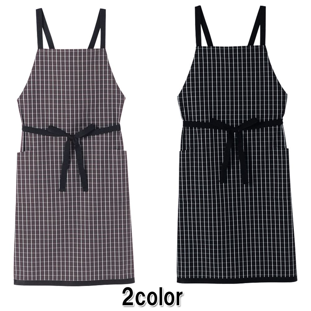 FACE MIX フェイスミックス チェック柄胸当てエプロン 2色 ブラウン ブラック 黒 飲食店 ユニフォーム 制服 ユニセックス 男女兼用 フリーサイズ fk7121 メール便可1